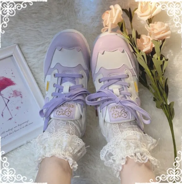 Advbridge Japanese student sweet lolita shoes  flat platform shoes  thick bottom casual sports shoes  college style  comfortable women cos