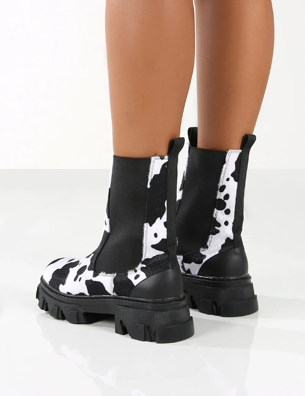 Amber x Public Desire Wonder Cow Print Chunky Sole Ankle Boot