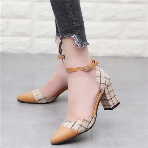 Amozae 2022 Classic Shoes Women Pumps Thick Heels Shoes Ankle Strap Lattice Women's Stiletto Buckle Shoes Chaussures