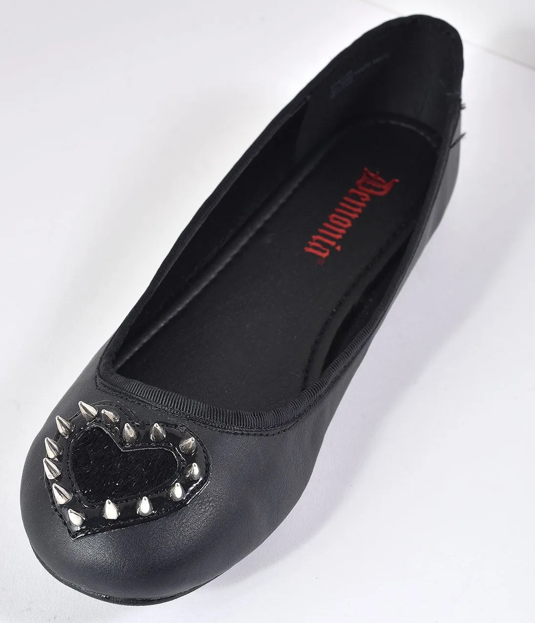 Black Matte Leatherette Spiked Heart Flats