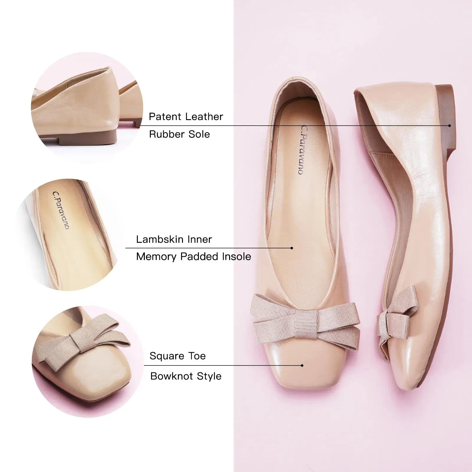 Bowknot Ballerina Flats (Eva) Beige