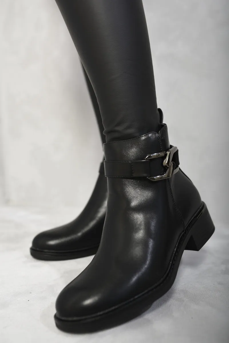 Buckle Side Zipper Closure Ankle Boots