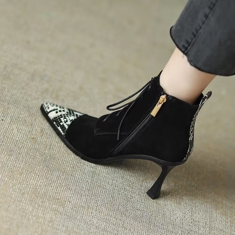 Chic Cow Leather Pointed High-Heel Boots