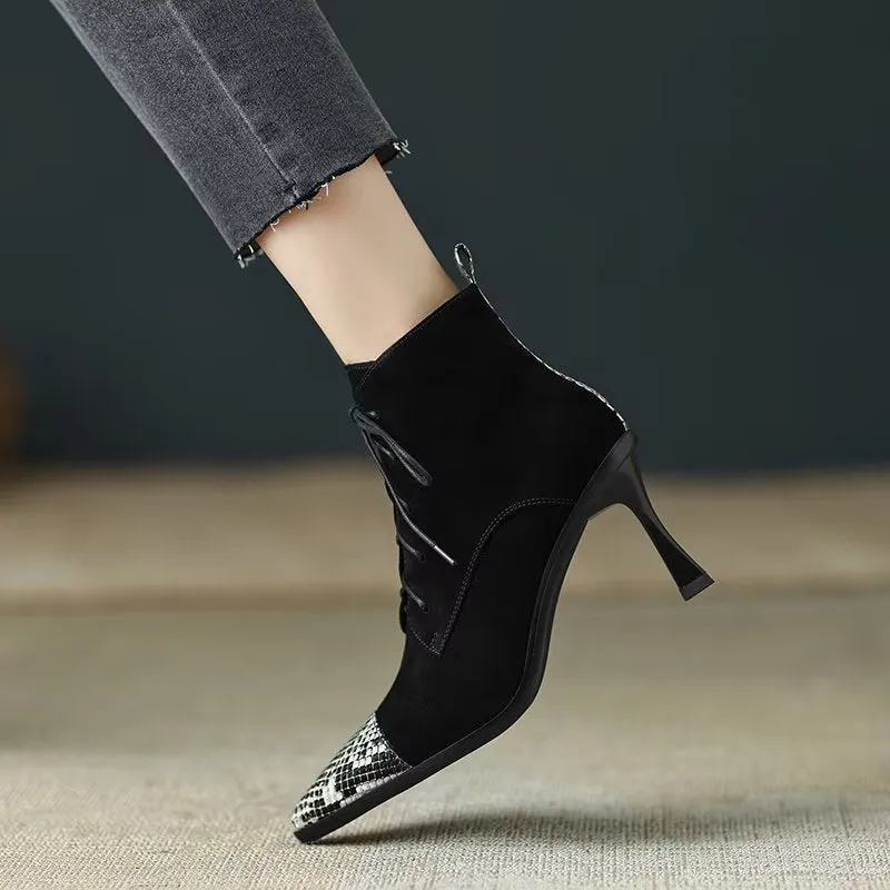 Chic Cow Leather Pointed High-Heel Boots