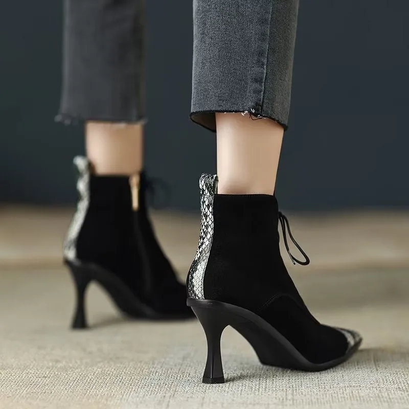 Chic Cow Leather Pointed High-Heel Boots