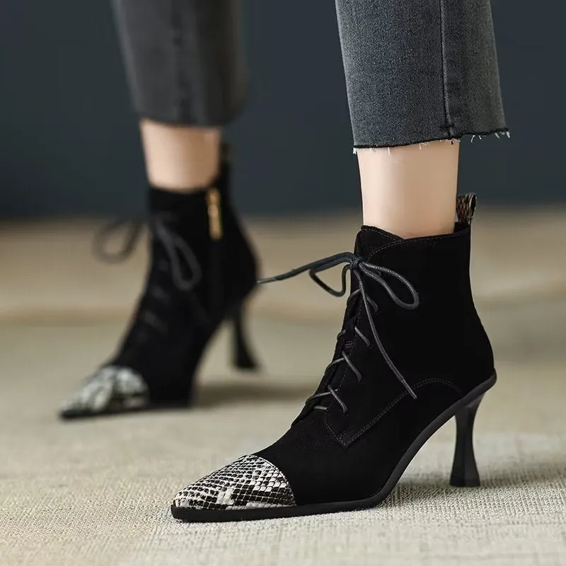 Chic Cow Leather Pointed High-Heel Boots