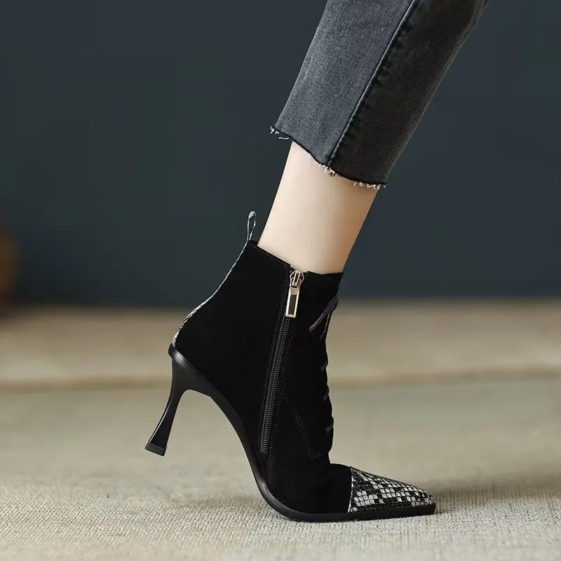 Chic Cow Leather Pointed High-Heel Boots