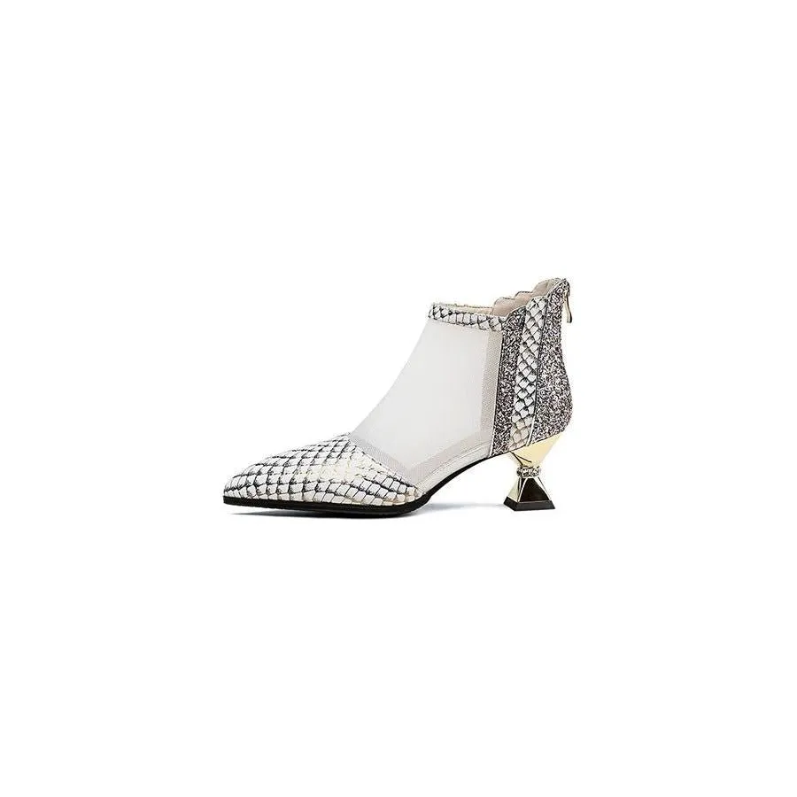 Chic Exotic Mesh Pointed Toe Heeled Boots