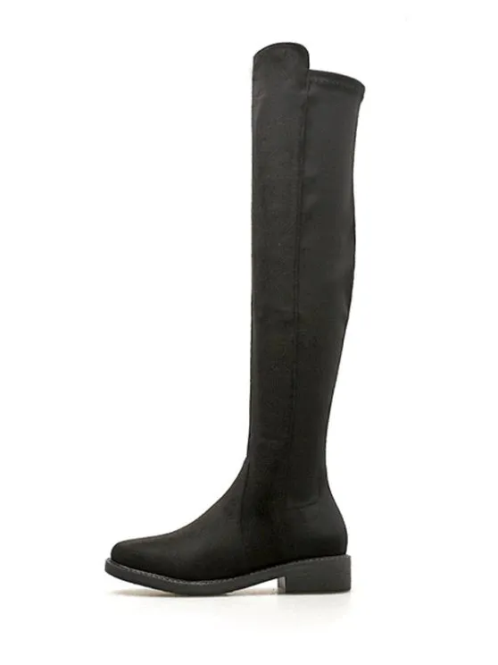 Chic Round Toe Flat Over The Knee Boots