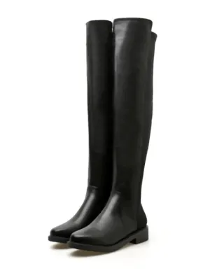 Chic Round Toe Flat Over The Knee Boots