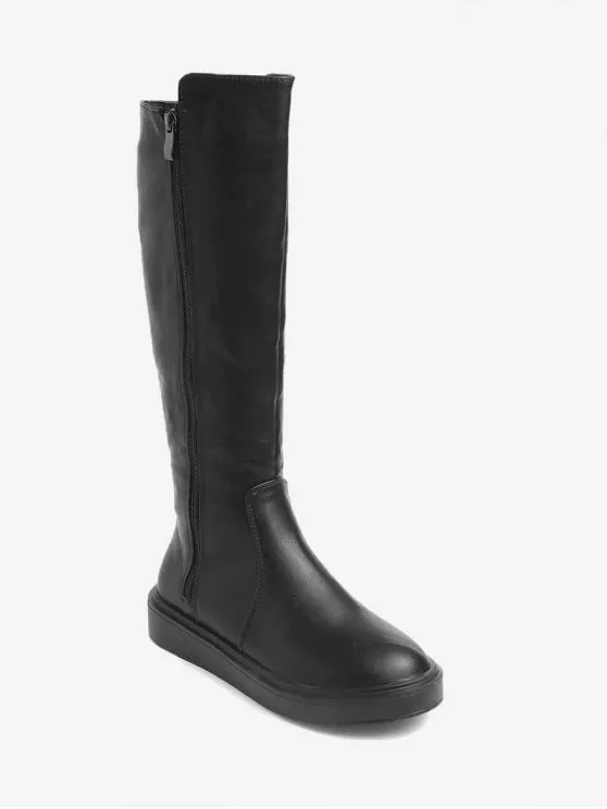 Chic Side Zipper Faux Leather Mid Calf Boots