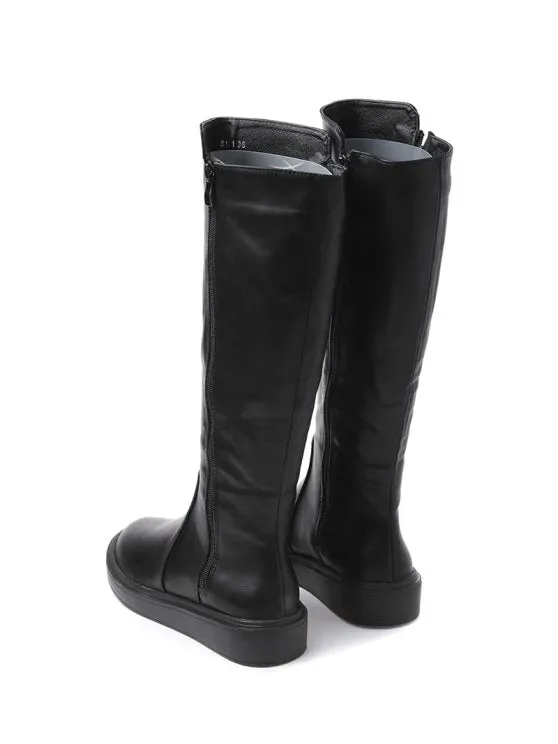 Chic Side Zipper Faux Leather Mid Calf Boots