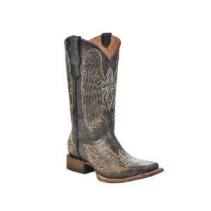 Corral Kid's Wings & Silver Cross Black Boots