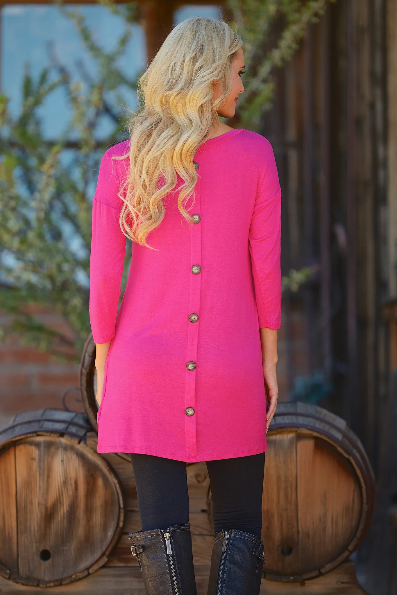 Cute As  A Button Tunic - Hot Pink