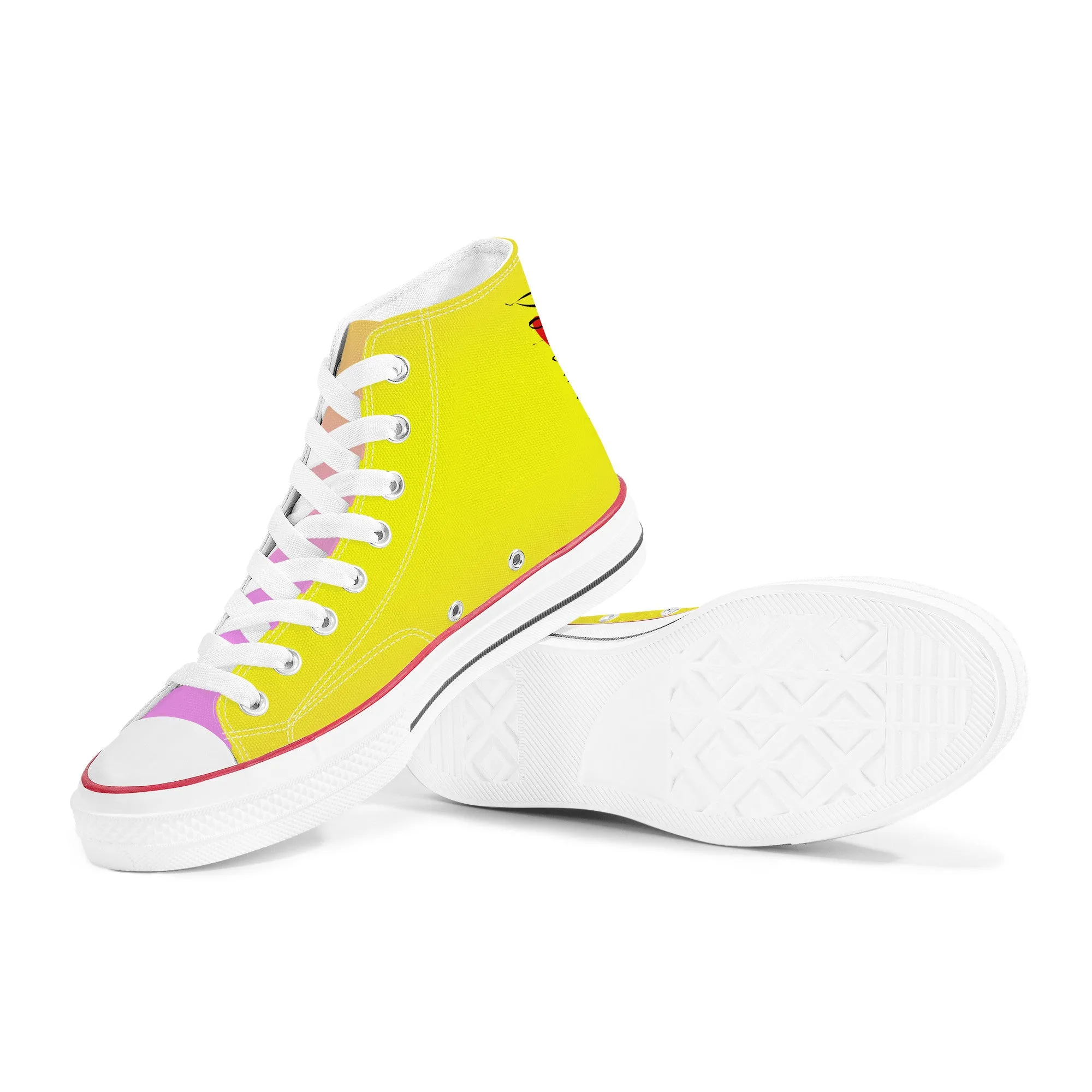 D70 High Top Canvas Shoes - Pink & Yellow