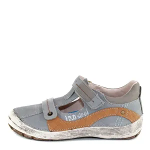 D.D. Step Big Kid Double Strap Boy Sandals/Open Shoes Grey With Brown Wave - Supportive Leather From Europe Kids Orthopedic