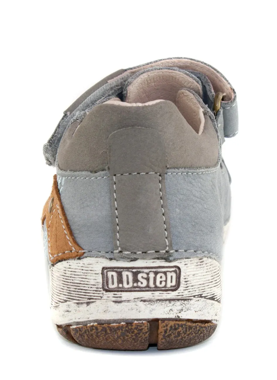 D.D. Step Big Kid Double Strap Boy Sandals/Open Shoes Grey With Brown Wave - Supportive Leather From Europe Kids Orthopedic