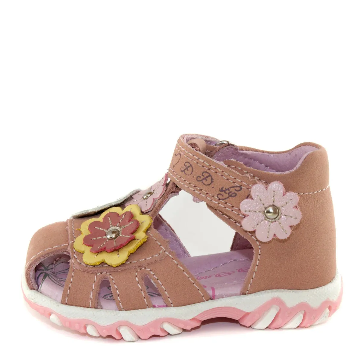 D.D. Step Girls Sandals Pink With Flowers - Supportive Leather Shoes From Europe Kids Orthopedic