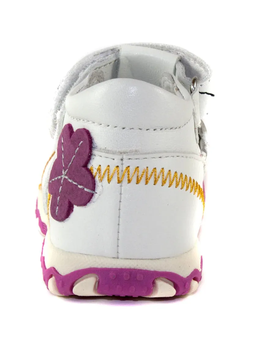 D.D. Step Girls Sandals White With Bees And Flower - Supportive Leather Shoes From Europe Kids Orthopedic