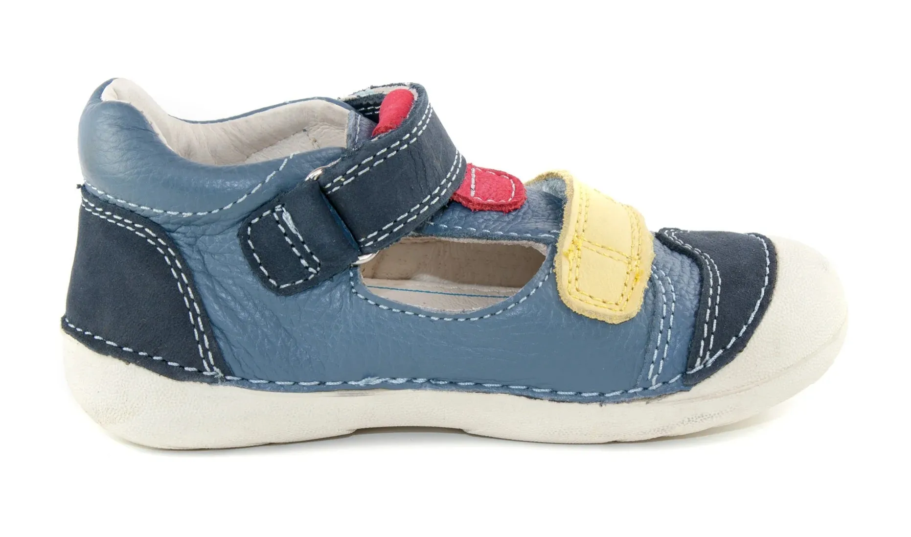 D.D. Step Toddler Double Strap Boy Sandals/Open Shoes Blue With Colourful Details - Supportive Leather From Europe Kids Orthopedic