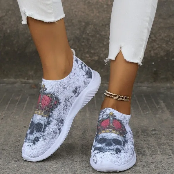 deanwangkt - Halloween White Casual Patchwork Printing Round Comfortable Shoes