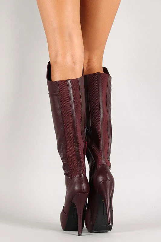 Elastic Panels Platform Stiletto Knee High Boot