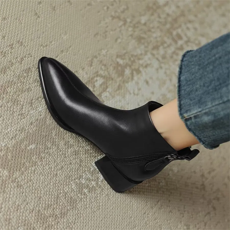 Elegant Cow Leather Pointed Toe Wedge Heel Boots