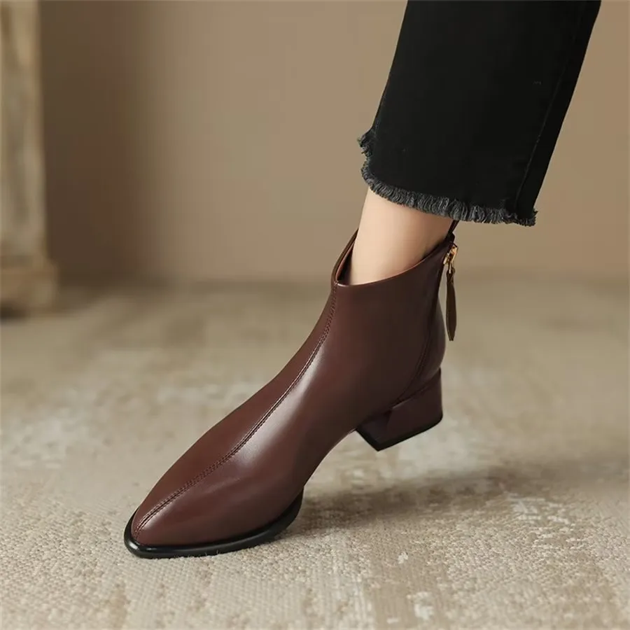 Elegant Cow Leather Pointed Toe Wedge Heel Boots