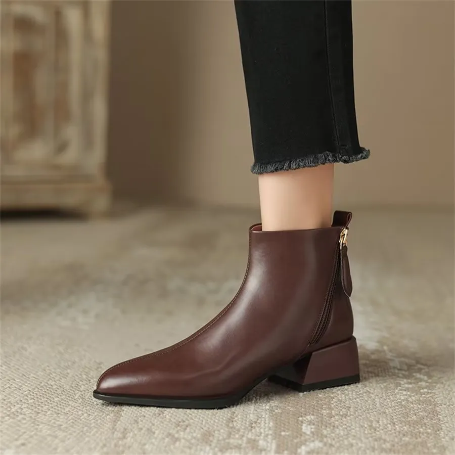 Elegant Cow Leather Pointed Toe Wedge Heel Boots