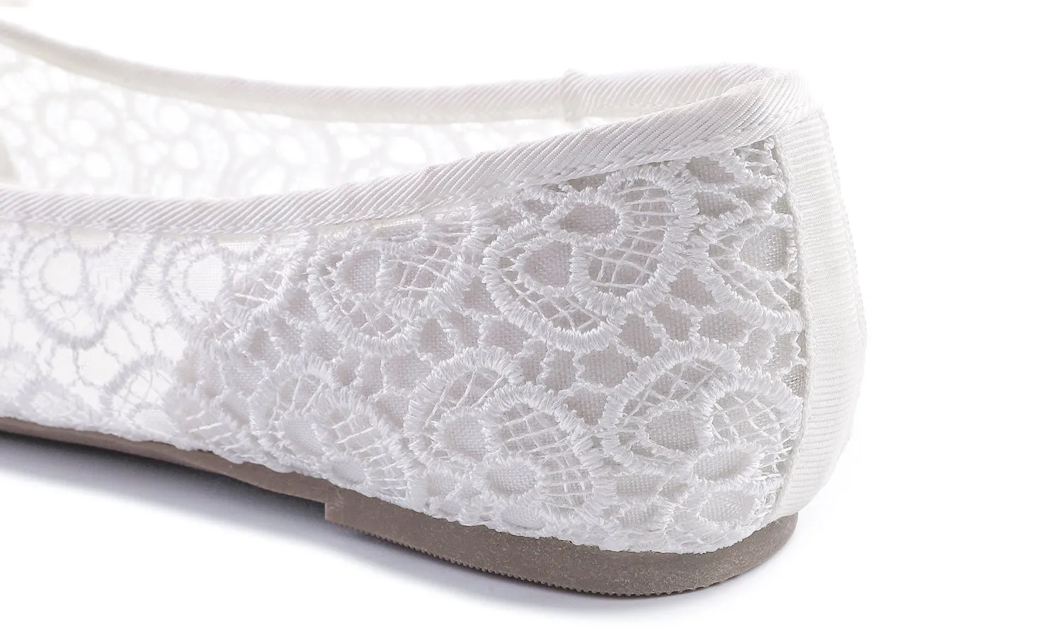 Feversole Round Toe Lace Ballet Crochet Flats White Sparkle Women's Comfy Breathable Shoes