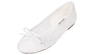 Feversole Round Toe Lace Ballet Crochet Flats White Women's Comfy Breathable Shoes