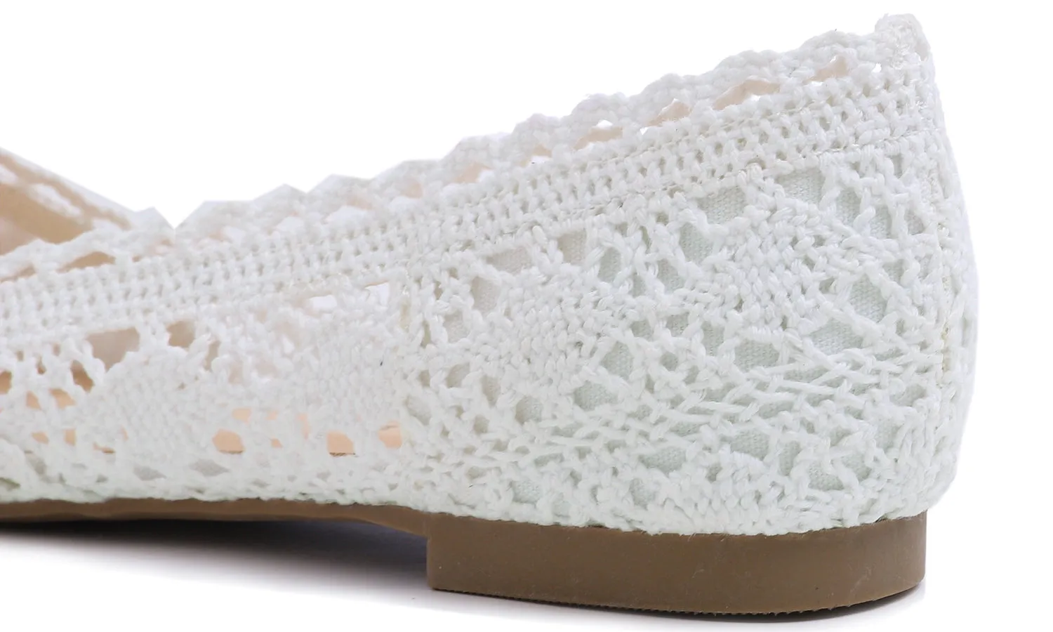 Feversole Round Toe Lace Ballet Crochet Flats Women's Comfy Breathable Shoes White Knit Crochet