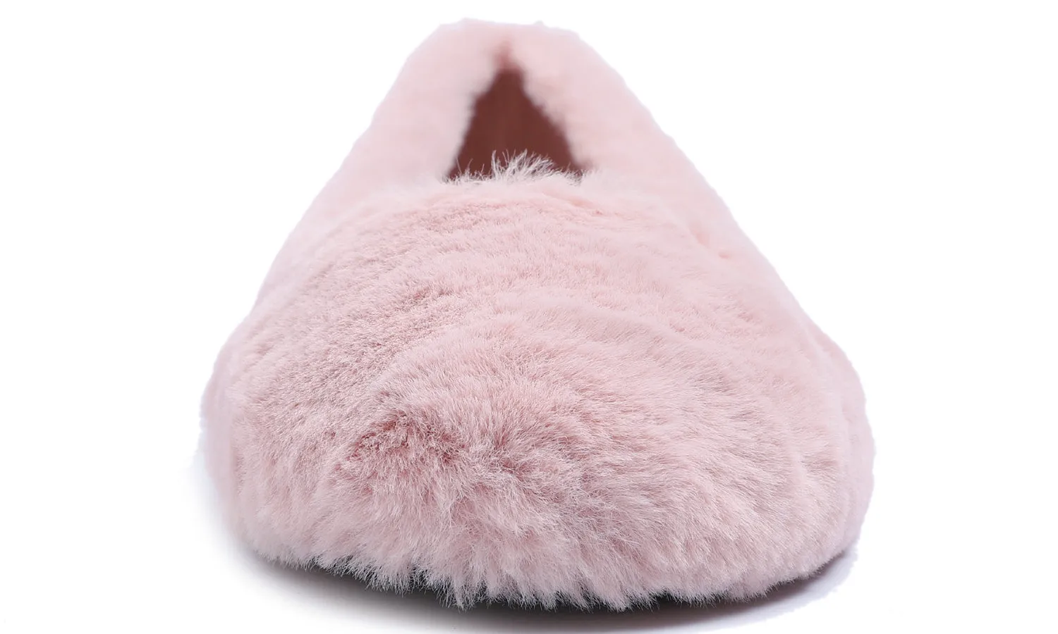 Feversole Women's Fashion Round Toe Puffy Warm Comfort Home Indoor Winter Soft Ballet Slippers Pink Plush