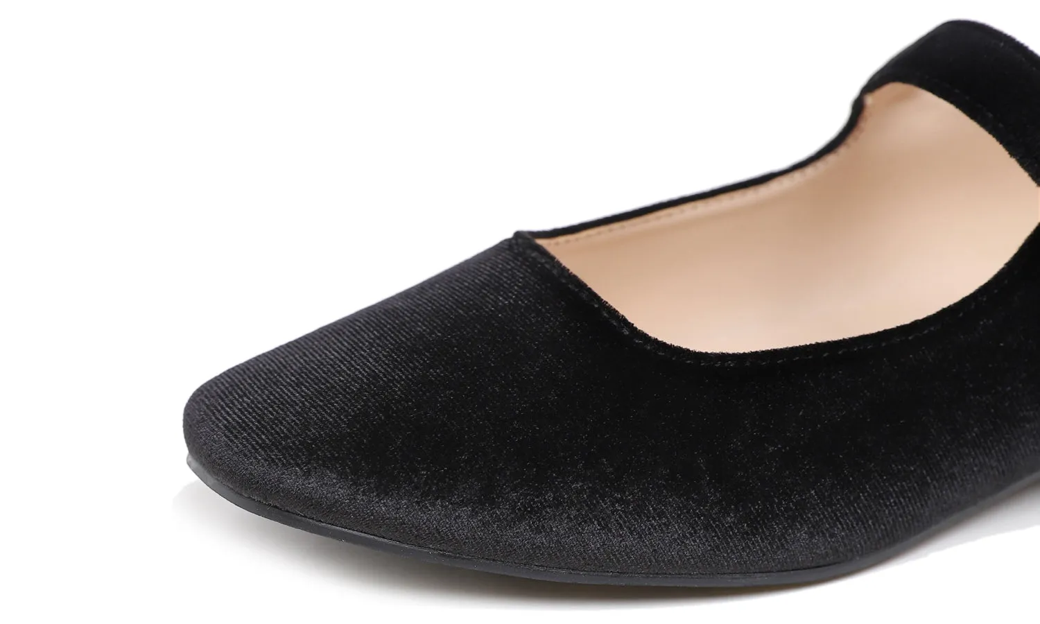 Feversole Women's Mary Jane Fashion Square Toe Easy Buckle Low Heel Slip On Flats Black Velvet