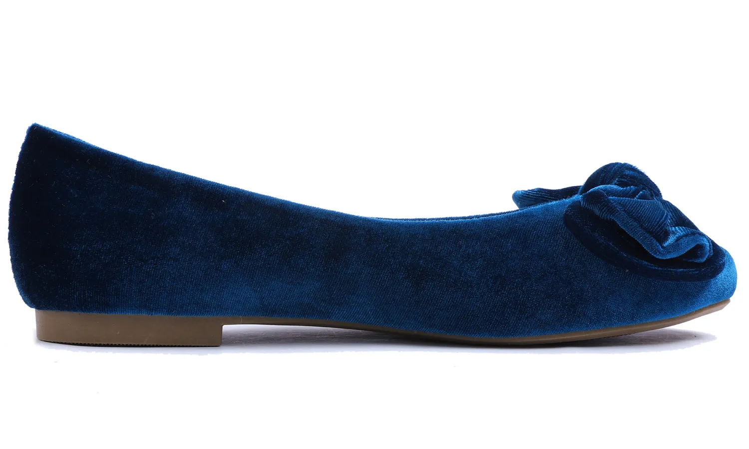 Feversole Women's Round Toe Cute Bow Trim Ballet Flats Peacock Blue Velvet Twist Bow