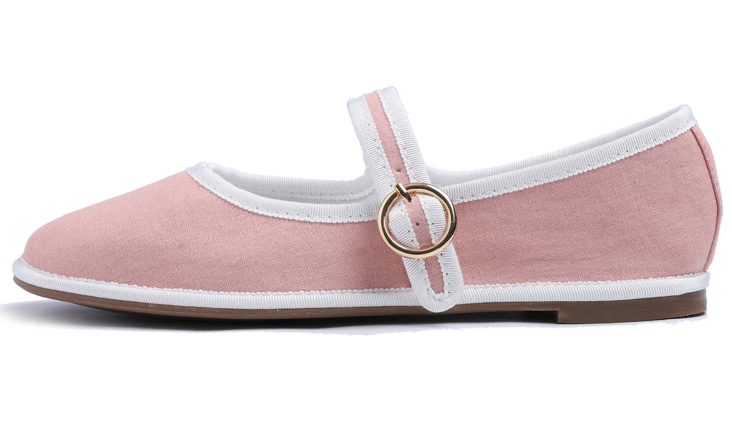 Feversole Women's Soft Breathable Mary Jane Memory Foam Cushioned Comfort Round Toe Metal Buckle Flats Walking Shoes Pink Canvas