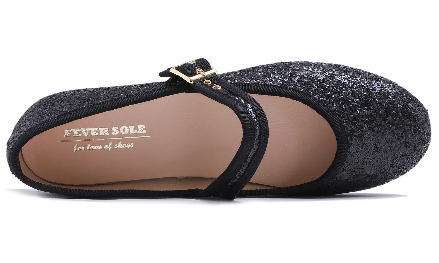 Feversole Women's Soft Cushion Extra Padded Comfort Round Toe Mary Jane Metal Buckle Fashion Ballet Flats Walking Shoes Black Glitter