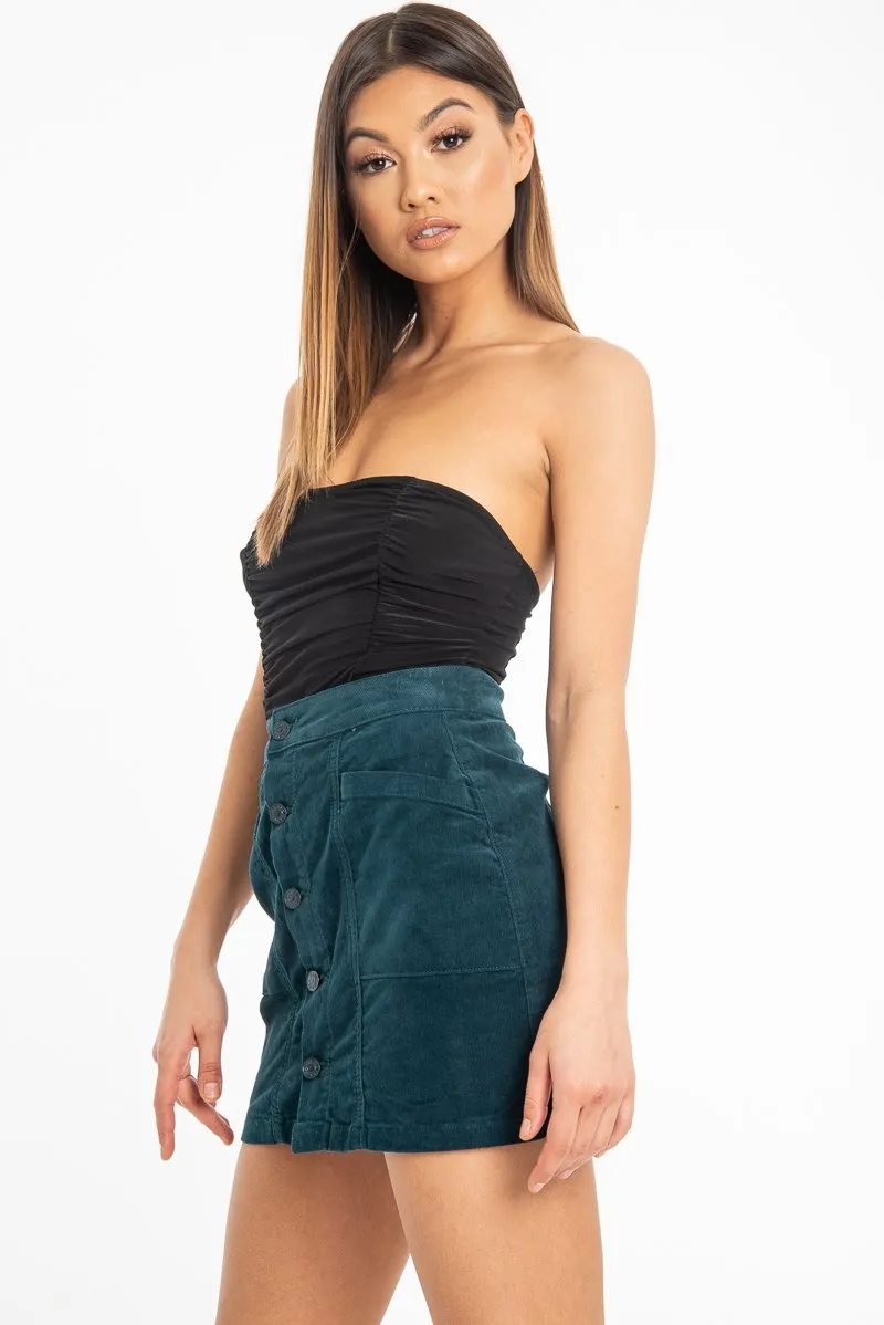 Green Corduroy Button Front Mini Skirt - Vicky