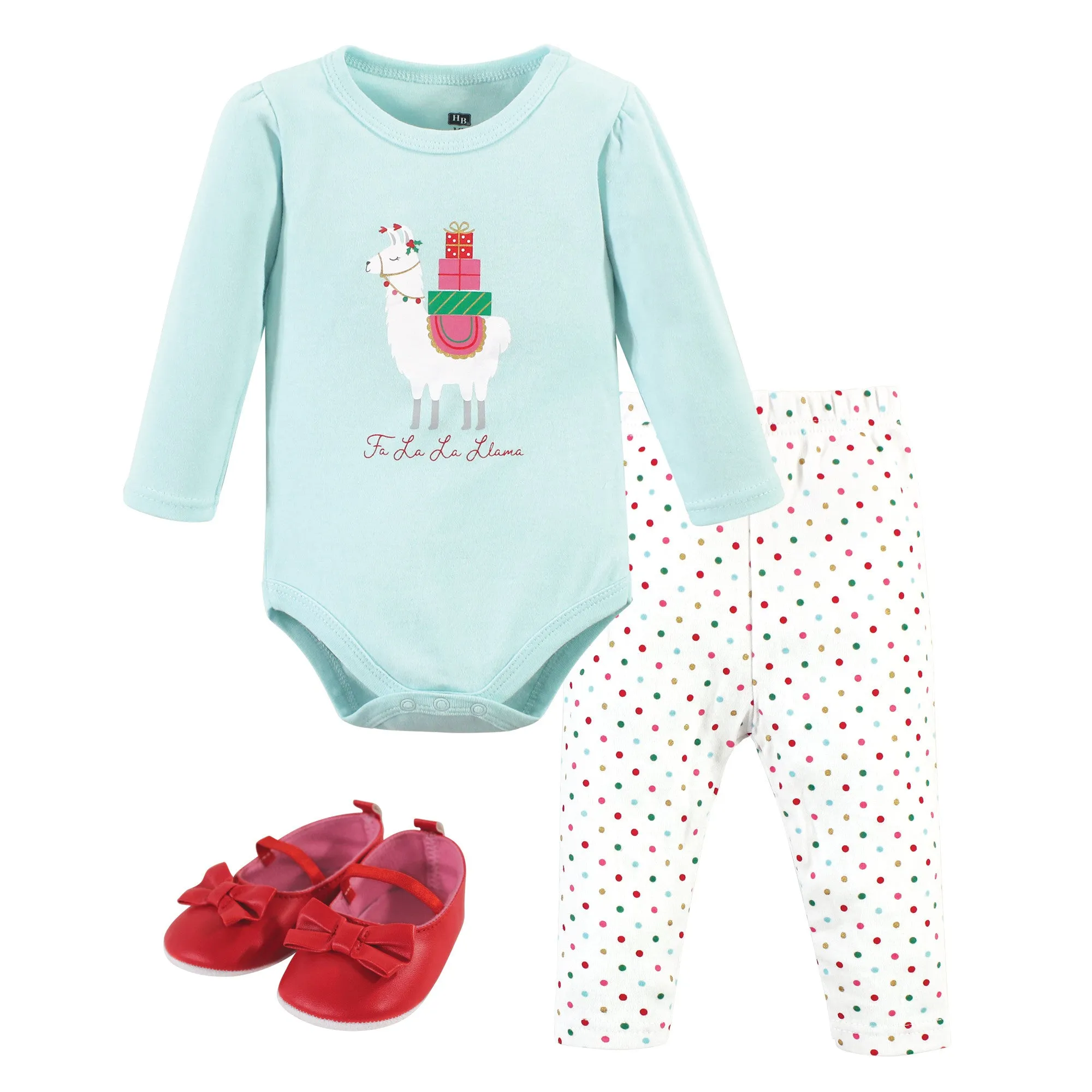 Hudson Baby Cotton Bodysuit, Pant and Shoe Set, Fa La Llama