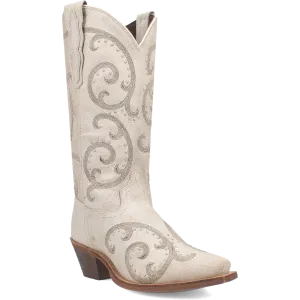 Laredo Women's Off White Haisley Snip Toe Western Boots Accented with Metallic Studs