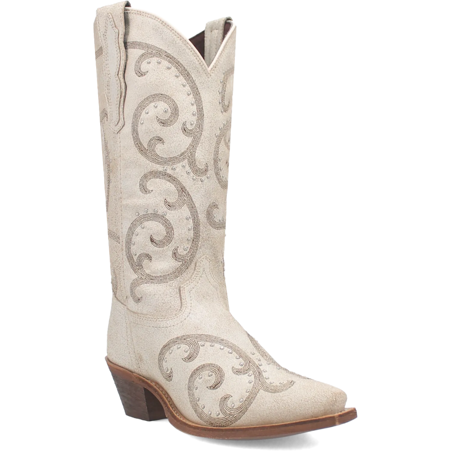 Laredo Women's Off White Haisley Snip Toe Western Boots Accented with Metallic Studs