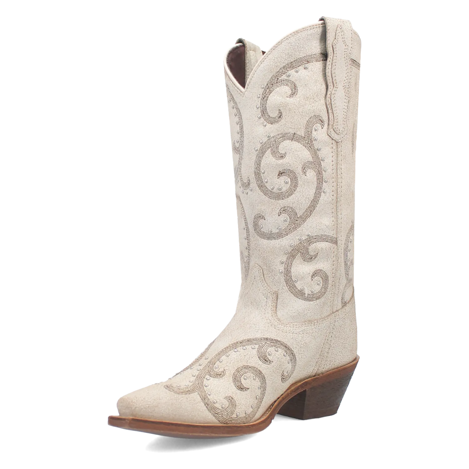 Laredo Women's Off White Haisley Snip Toe Western Boots Accented with Metallic Studs