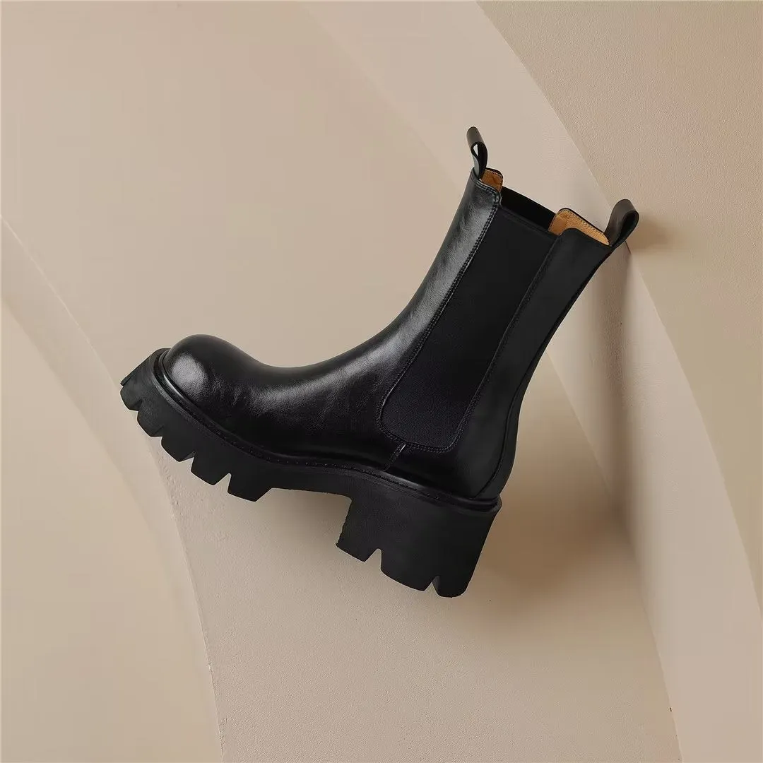 LeatherLuxe Smooth Cowhide Slip-On Winter Boots