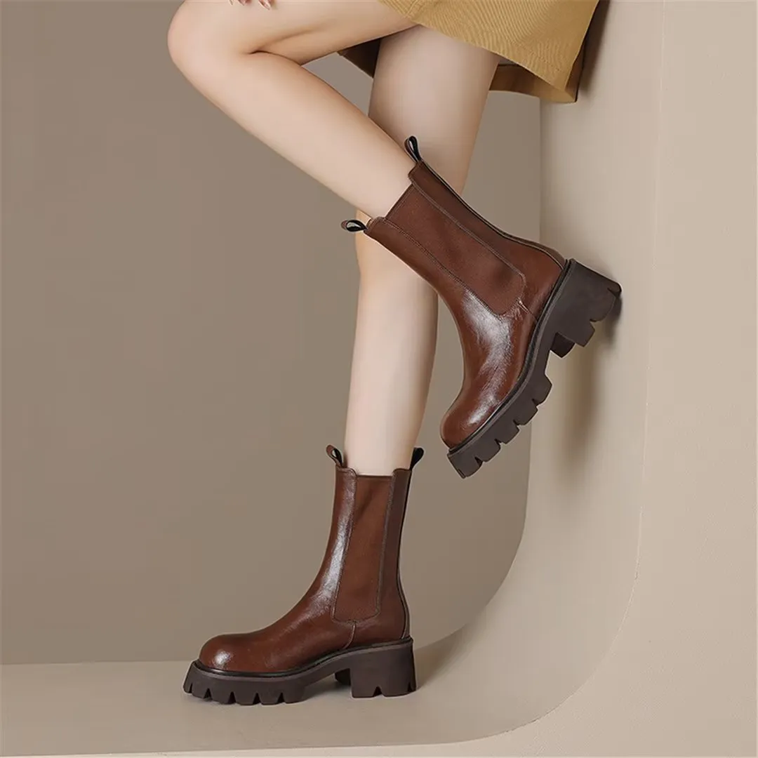 LeatherLuxe Smooth Cowhide Slip-On Winter Boots