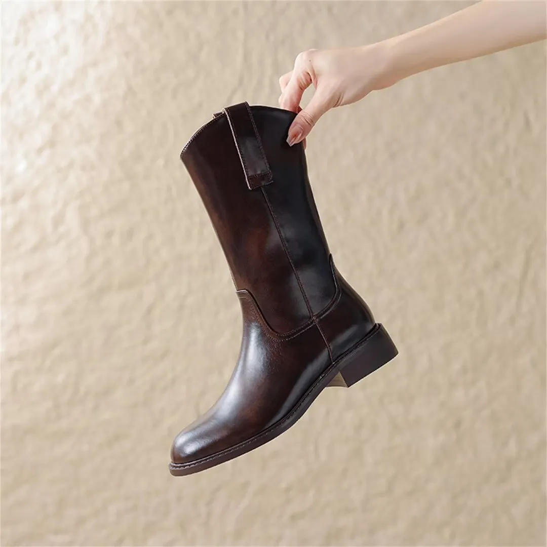 Mid-Calf Chic Slip-On Leather Boots