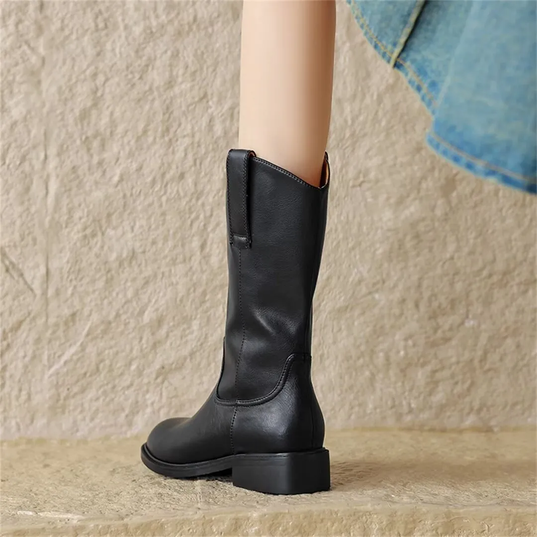 Mid-Calf Chic Slip-On Leather Boots