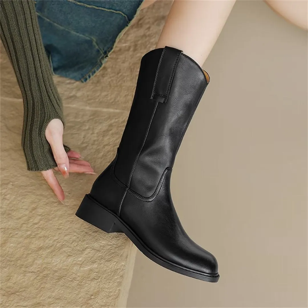 Mid-Calf Chic Slip-On Leather Boots