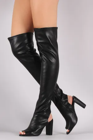 Qupid Cutout Chunky Heeled Over-The-Knee Boots