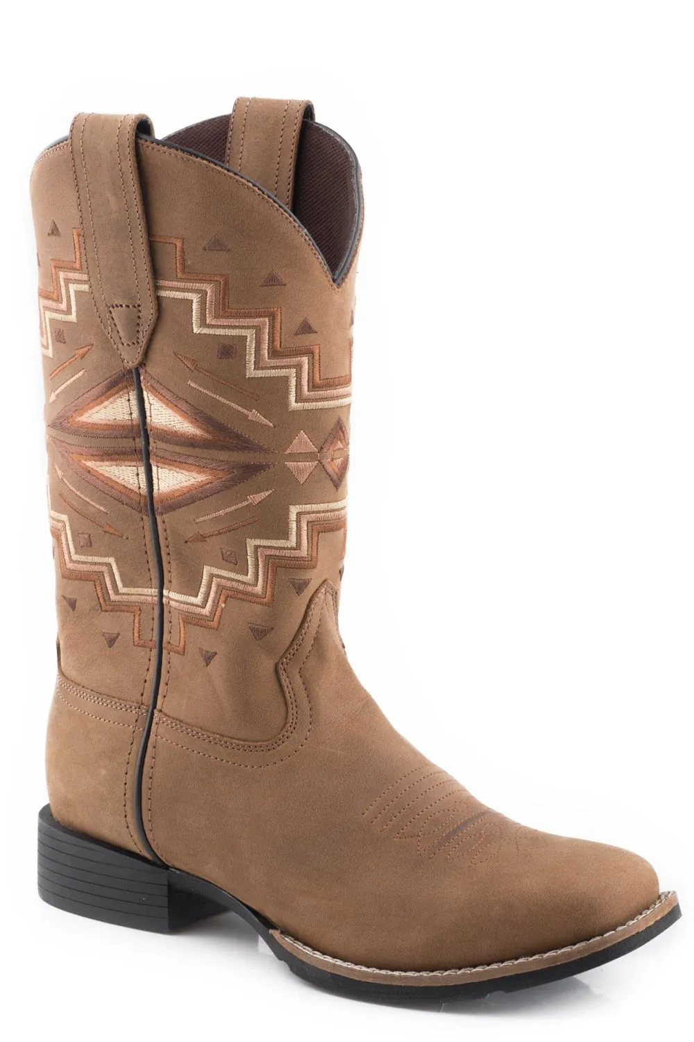 Roper Boys Kids Tan Leather Monterey Aztec Cowboy Boots