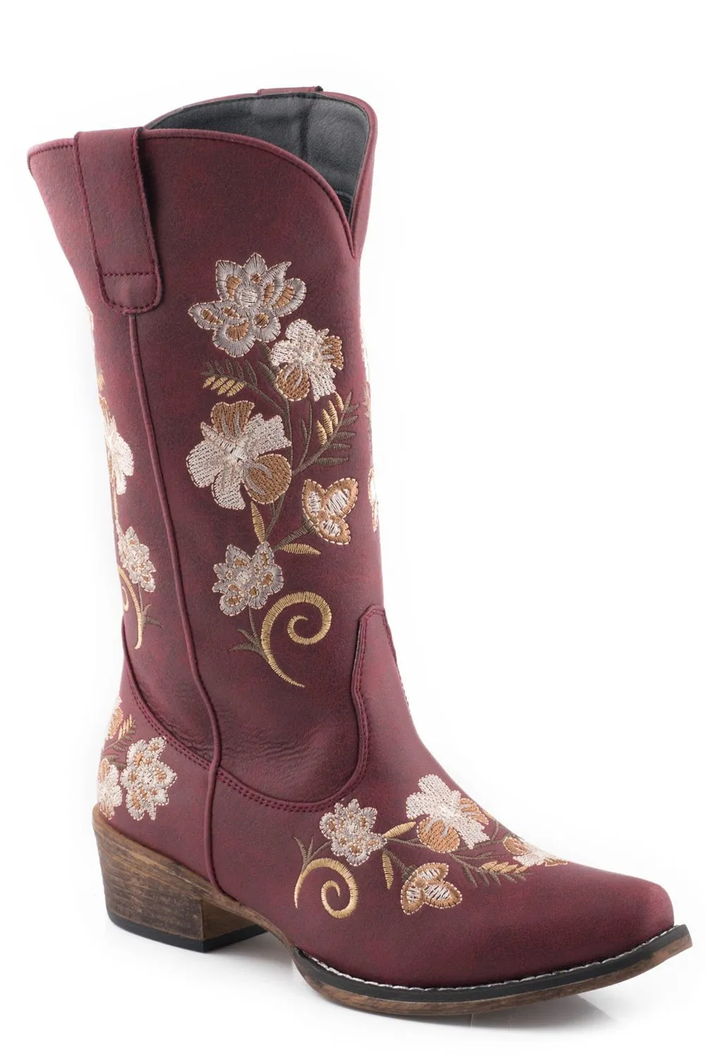 Roper Womens Vintage Wine Faux Leather Riley Floral Cowboy Boots